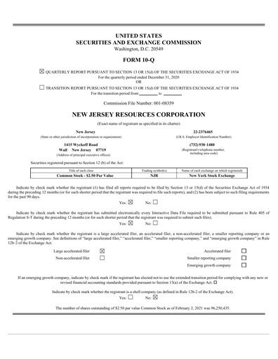 Thumbnail New Jersey Resources Quarterly Report 2021-q1