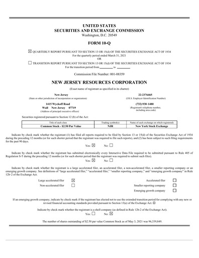 Thumbnail New Jersey Resources Quarterly Report 2021-q2