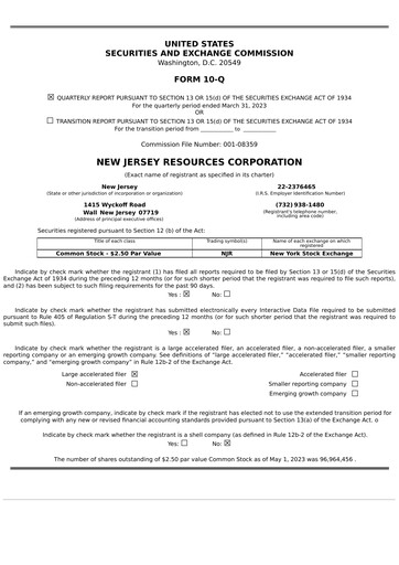 Thumbnail New Jersey Resources Quarterly Report 2023-q2
