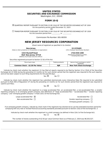 Thumbnail New Jersey Resources Quarterly Report 2024-q1