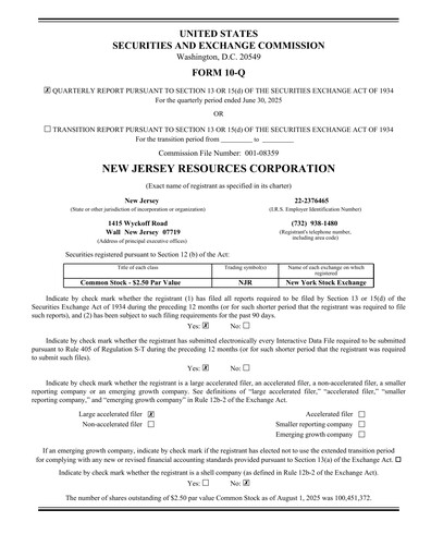 Thumbnail New Jersey Resources Quarterly Report 2025-q3