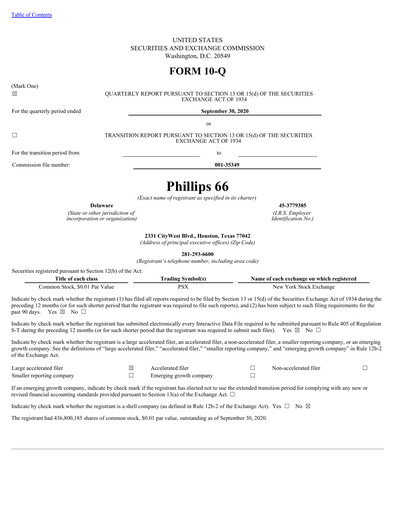 Thumbnail Phillips 66 Quarterly Report 2020-q3