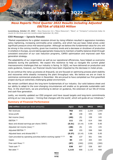 Thumbnail Nexa Resources Quarterly Report 2022-q3