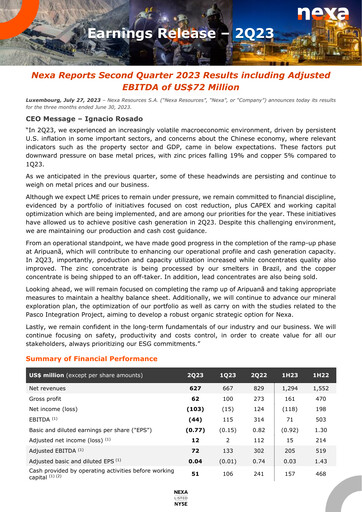 Thumbnail Nexa Resources Quarterly Report 2023-q2