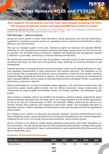 Thumbnail Nexa Resources Quarterly Report 2025-q4