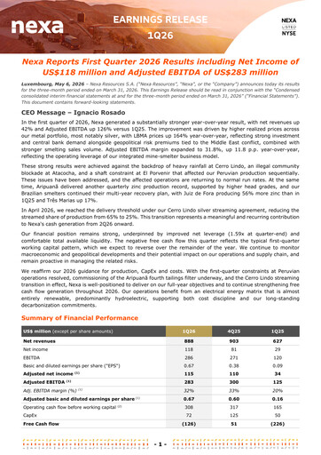 Thumbnail Nexa Resources Quarterly Report 2026-q1