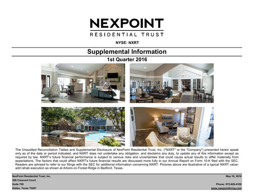 Vorschaubild NexPoint Residential Trust Quartalsbericht 2016-q1