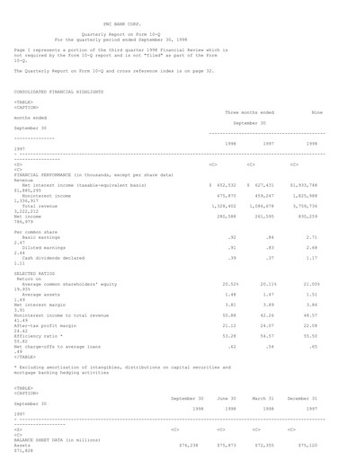 Thumbnail PNC Financial Services Quarterly Report 1998-q3