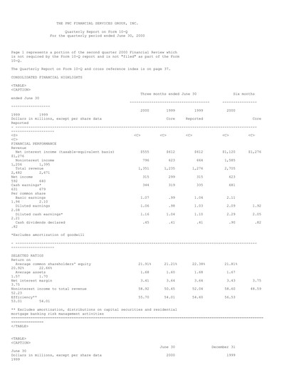 Thumbnail PNC Financial Services Quarterly Report 2000-q2