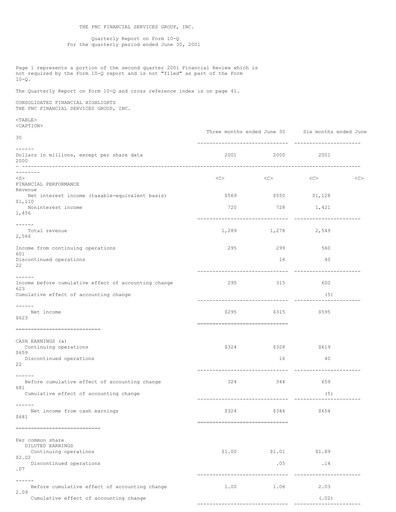 Thumbnail PNC Financial Services Quarterly Report 2001-q2