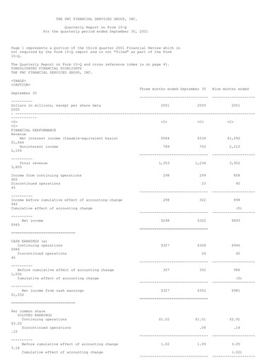 Thumbnail PNC Financial Services Quarterly Report 2001-q3