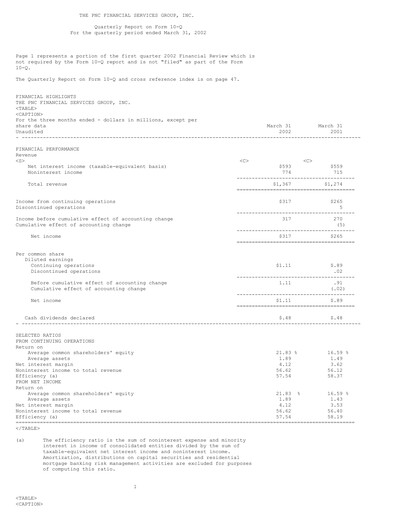 Thumbnail PNC Financial Services Quarterly Report 2002-q1