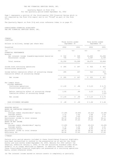 Thumbnail PNC Financial Services Quarterly Report 2002-q3