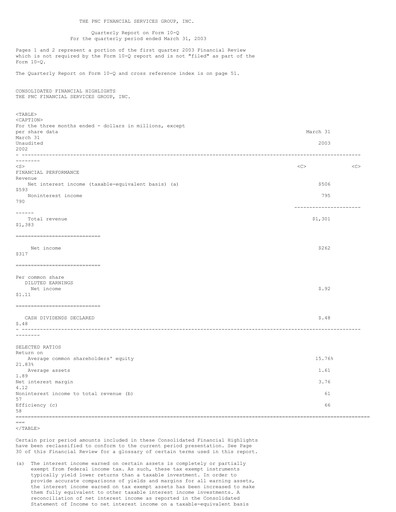 Thumbnail PNC Financial Services Quarterly Report 2003-q1