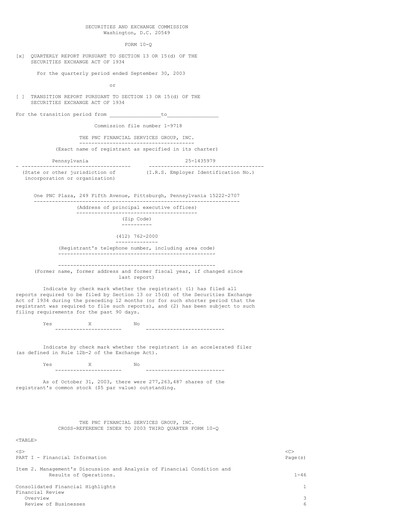 Thumbnail PNC Financial Services Quarterly Report 2003-q3