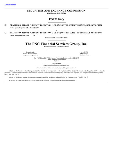 Thumbnail PNC Financial Services Quarterly Report 2004-q1