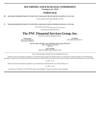 Thumbnail PNC Financial Services Quarterly Report 2004-q3