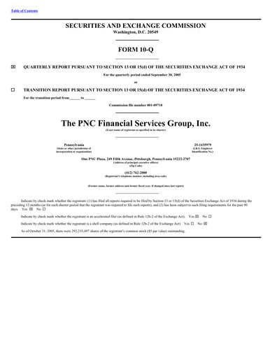 Thumbnail PNC Financial Services Quarterly Report 2005-q3