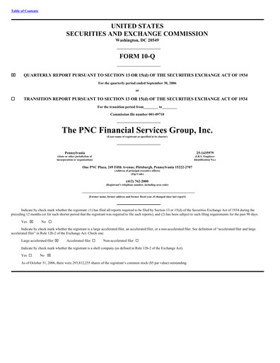Thumbnail PNC Financial Services Quarterly Report 2006-q3