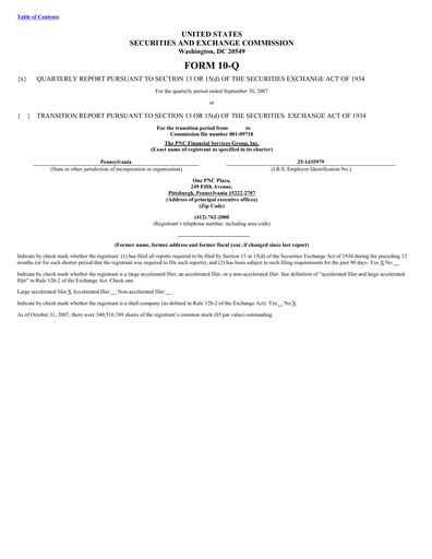 Thumbnail PNC Financial Services Quarterly Report 2007-q3