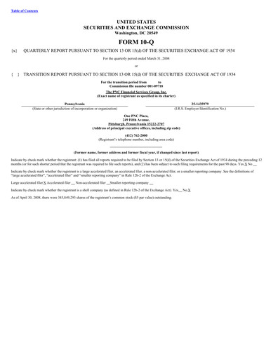 Thumbnail PNC Financial Services Quarterly Report 2008-q1