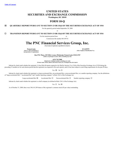 Thumbnail PNC Financial Services Quarterly Report 2008-q3