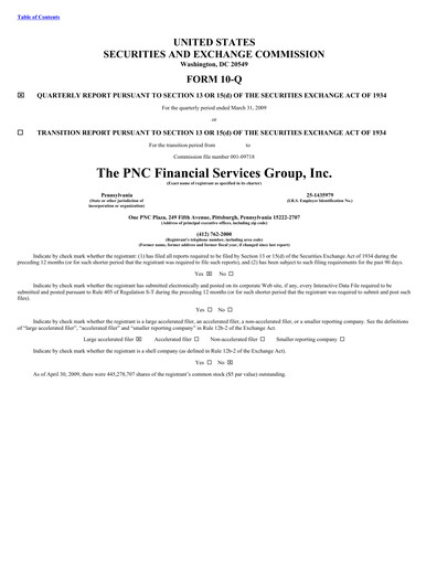 Thumbnail PNC Financial Services Quarterly Report 2009-q1