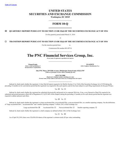 Thumbnail PNC Financial Services Quarterly Report 2010-q1