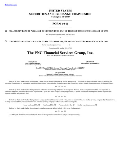 Thumbnail PNC Financial Services Quarterly Report 2010-q2