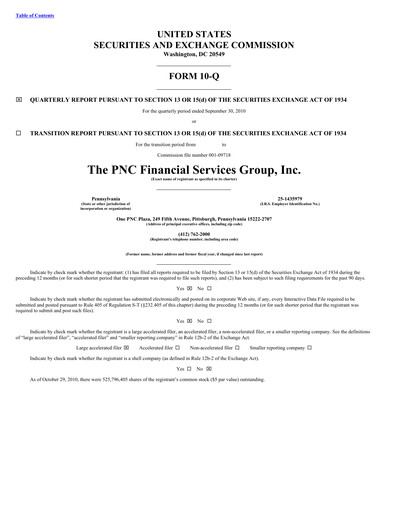 Thumbnail PNC Financial Services Quarterly Report 2010-q3