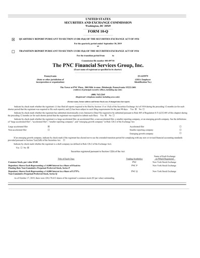 Thumbnail PNC Financial Services Quarterly Report 2019-q3