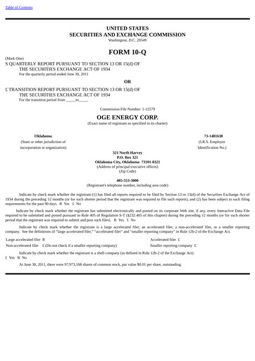 Thumbnail OGE Energy
 Quarterly Report 2011-q2
