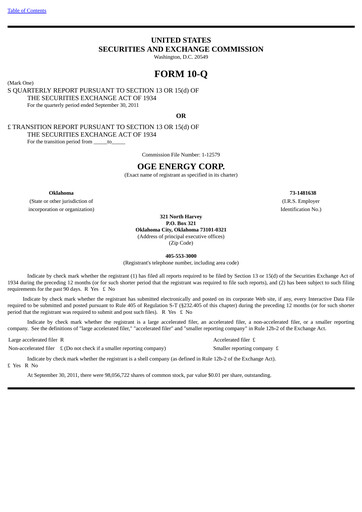 Thumbnail OGE Energy
 Quarterly Report 2011-q3