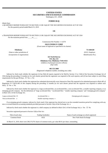 Thumbnail OGE Energy
 Quarterly Report 2019-q1
