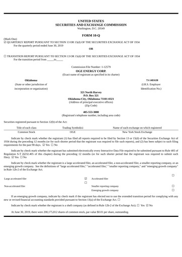 Thumbnail OGE Energy
 Quarterly Report 2019-q2