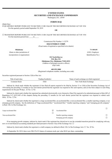 Thumbnail OGE Energy
 Quarterly Report 2019-q3