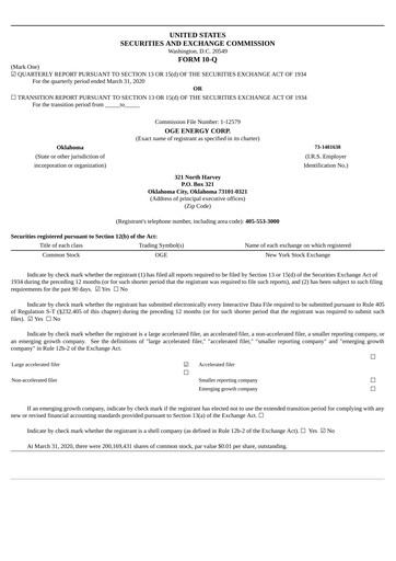 Thumbnail OGE Energy
 Quarterly Report 2020-q1