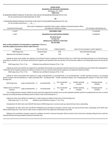 Thumbnail OGE Energy
 Quarterly Report 2023-q3