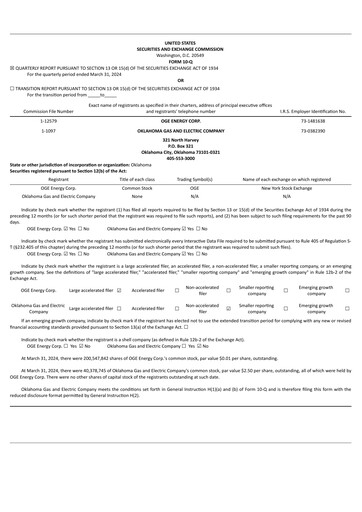 Thumbnail OGE Energy
 Quarterly Report 2024-q1
