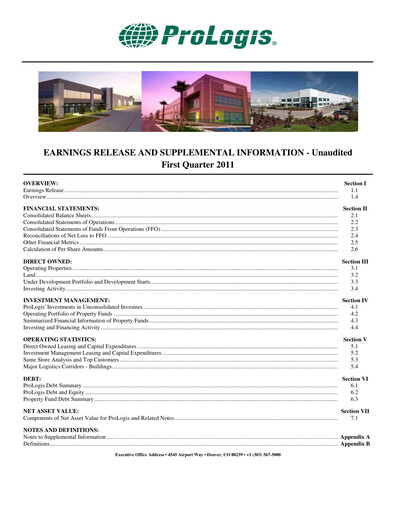Thumbnail Prologis Quarterly Report 2011-q1