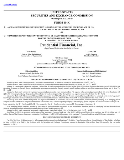 Thumbnail Prudential Financial Annual Report 2018