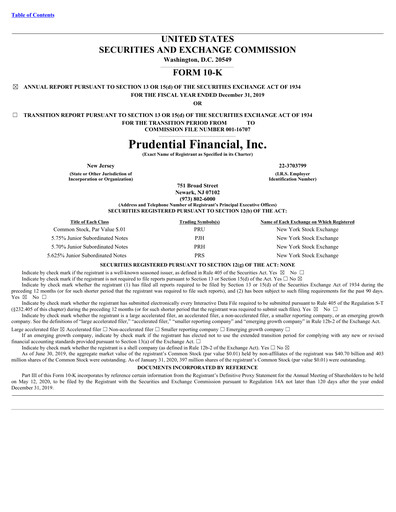Thumbnail Prudential Financial Annual Report 2019