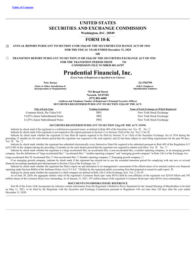 Thumbnail Prudential Financial Annual Report 2020