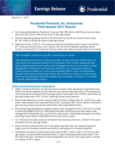 Vorschaubild Prudential Financial Quartalsbericht 2017-q3