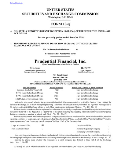 Vorschaubild Prudential Financial Quartalsbericht 2019-q2