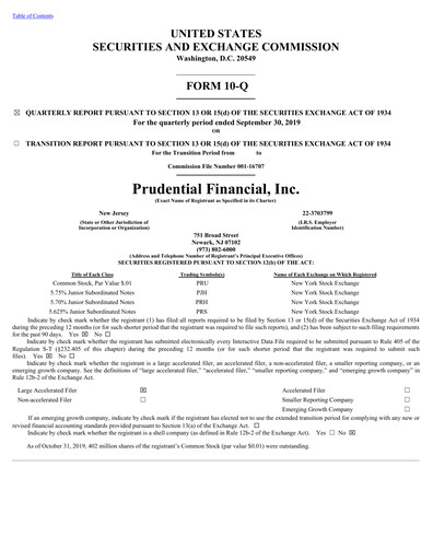 Vorschaubild Prudential Financial Quartalsbericht 2019-q3