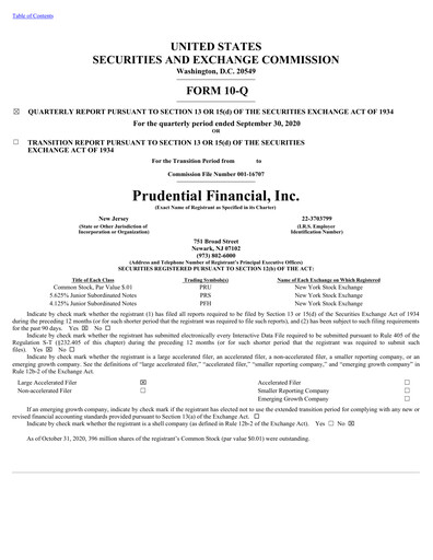 Vorschaubild Prudential Financial Quartalsbericht 2020-q3
