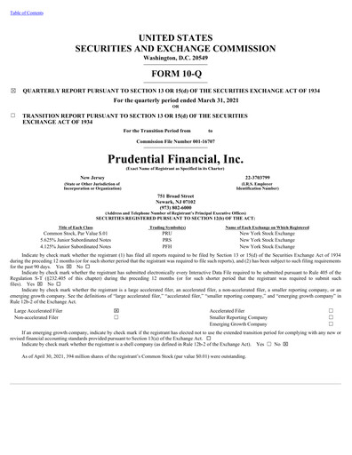 Vorschaubild Prudential Financial Quartalsbericht 2021-q1