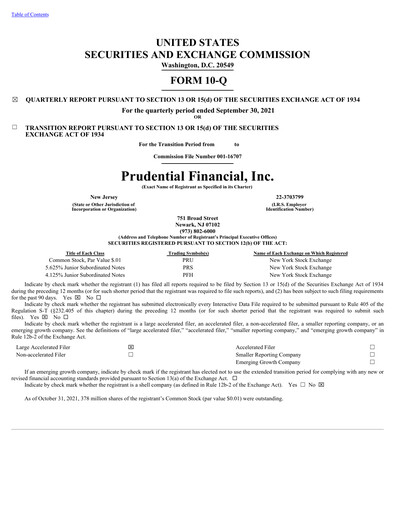 Vorschaubild Prudential Financial Quartalsbericht 2021-q3