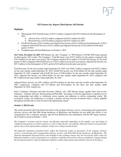 Thumbnail PJT Partners
 Quarterly Report 2015-q3